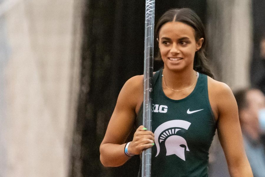 MSU track and fields Sophia Franklin competes in womens pole vault for the Spartans/ Photo Credit: MSU Athletic Communications