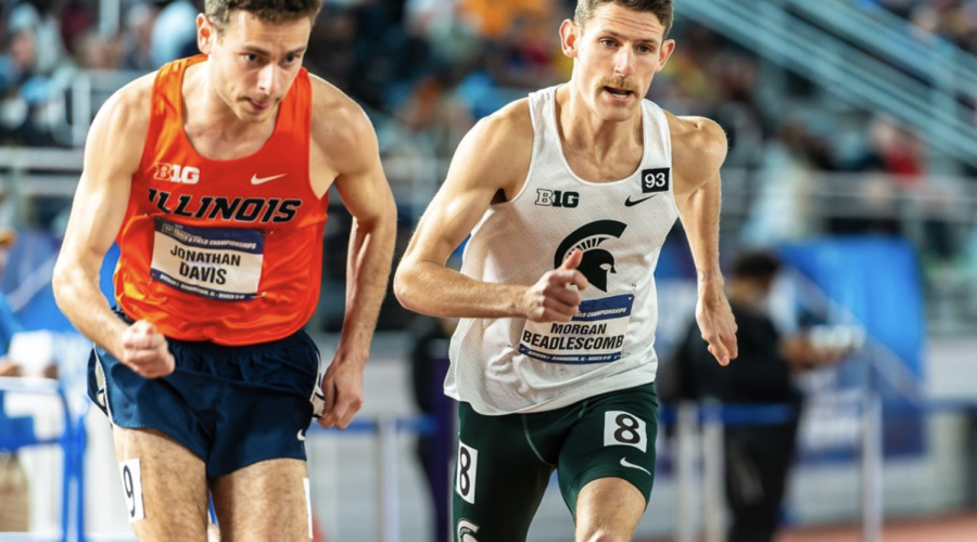 MSUs Morgan Beadlescomb runs at the 2022 NCAA Indoor Track and Field Championships/ Photo Credit: MSU Athletic Communications  