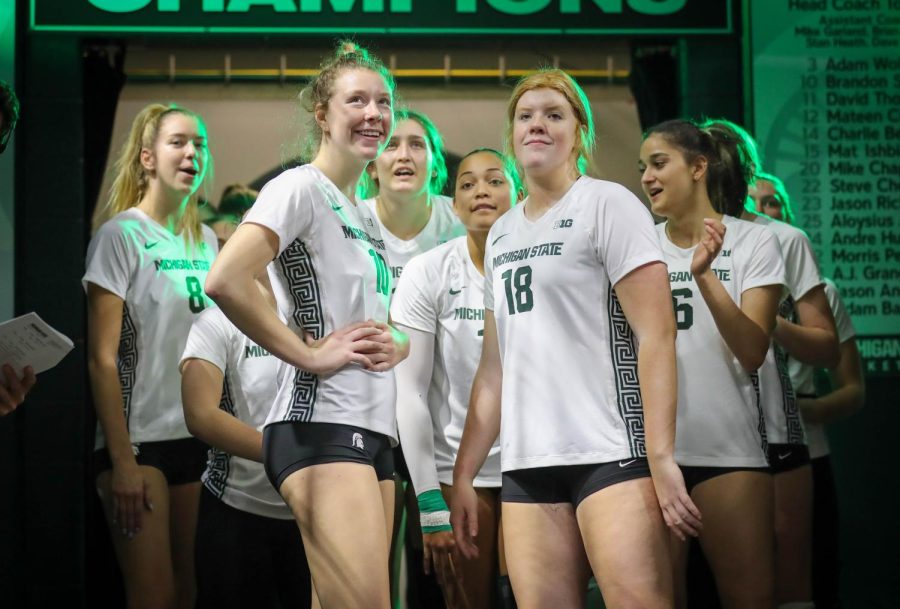MSU+volleyball+preps+for+a+match+against+Purdue+on+Nov.+4%2C+2022.%2F+Photo+credit%3A+Sarah+Smith