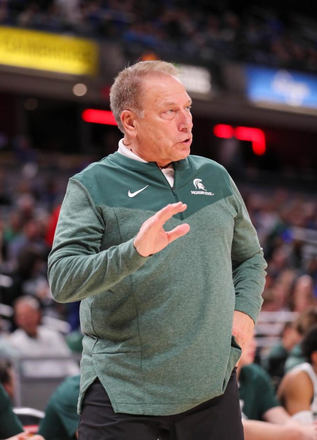 Tom Izzo coaches his team during Michigan States double overtime victory over 4th ranked Kentucky on November 15, 2022. Photo Credit: Sarah Smith/WDBM