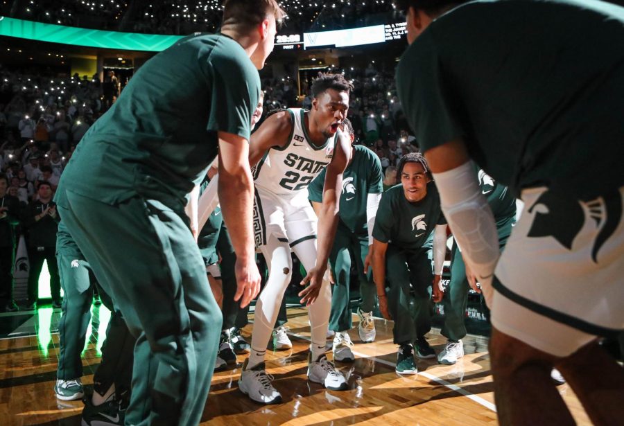 Mady Sissoko gets introduced to the crowd at Breslin ahead of Michigan States game against Villanova on November 18, 2022. Photo Credit: Sarah Smith/WDBM