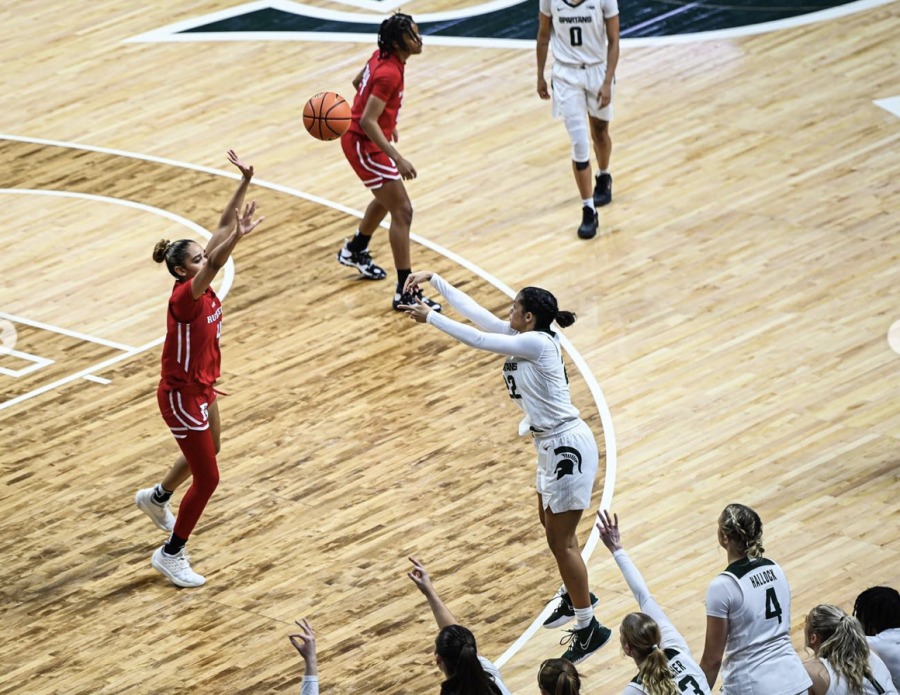 Mo Joiner shoots the ball during Michigan States 85-63 victory over Rutgers on January 22, 2023. Photo Credit: Jack Moreland/WDBM