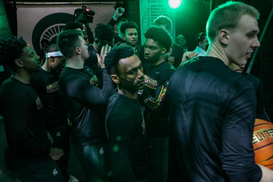 The Michigan State Spartans prepare for their game against Maryland on February 7, 2023. Photo Credit: Sarah Smith/WDBM
