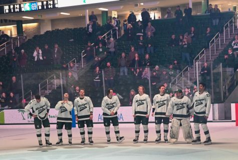 The Michigan State Hockey seniors during senior night at Munn Ice Arena on February 4, 2023. Photo Credit: Jack Moreland/WDBM