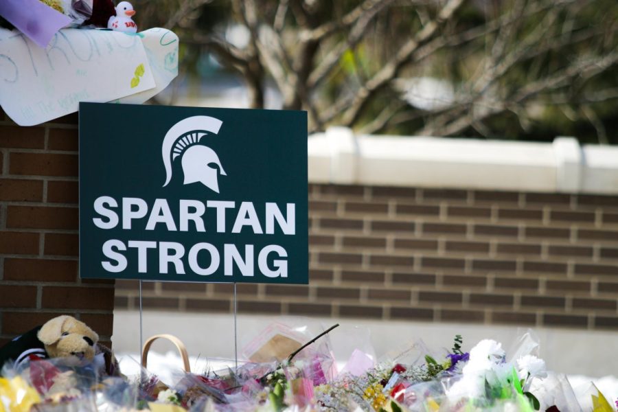 Spartan Strong sign by the Spartan statue on campus, during Spartan Sunday. Photo Credit: Jake Rhodes/WDBM 