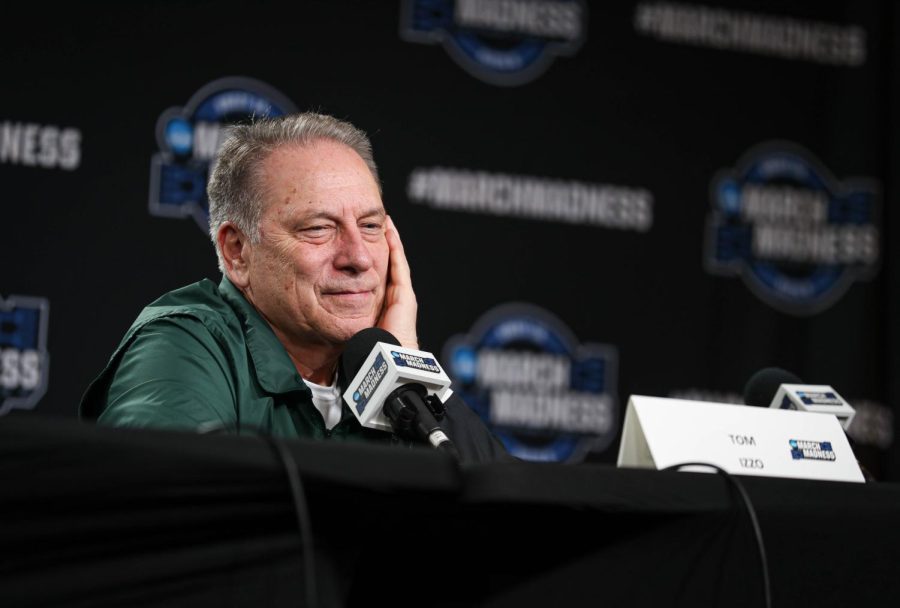 Tom Izzo during Michigan States Sweet Sixteen press conference on March 22, 2023. Photo Credit: Sarah Smith/WDBM