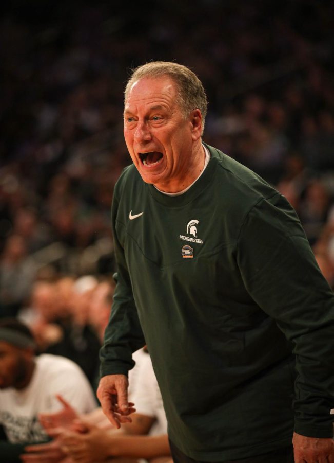 Tom Izzo yells at a referee during Michigan States overtime loss to Kansas State in the Sweet Sixteen on March 23, 2023. Photo Credit: Sarah Smith/WDBM