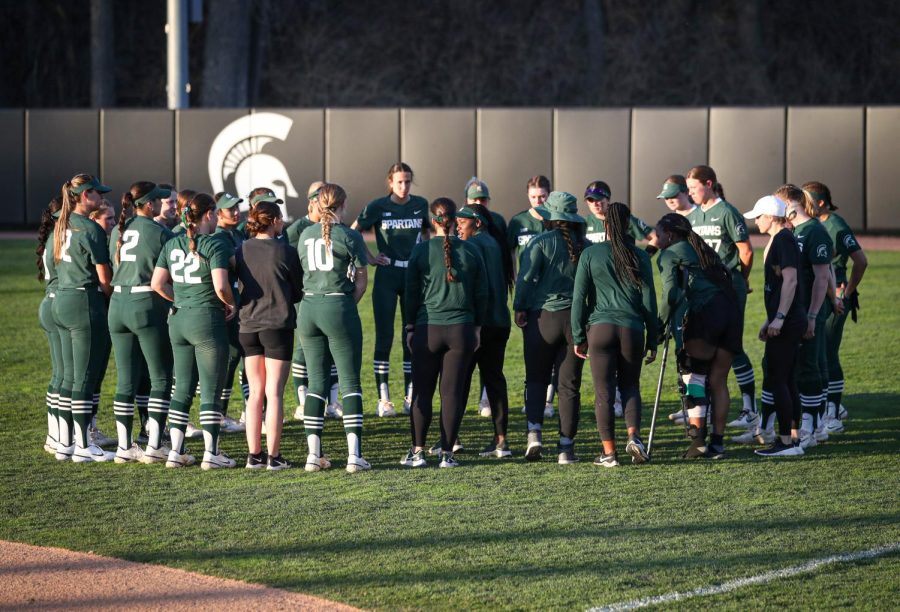 The Michigan State Spartans after their game against Michigan on April 12, 2023. Photo Credit: Sarah Smith/WDBM