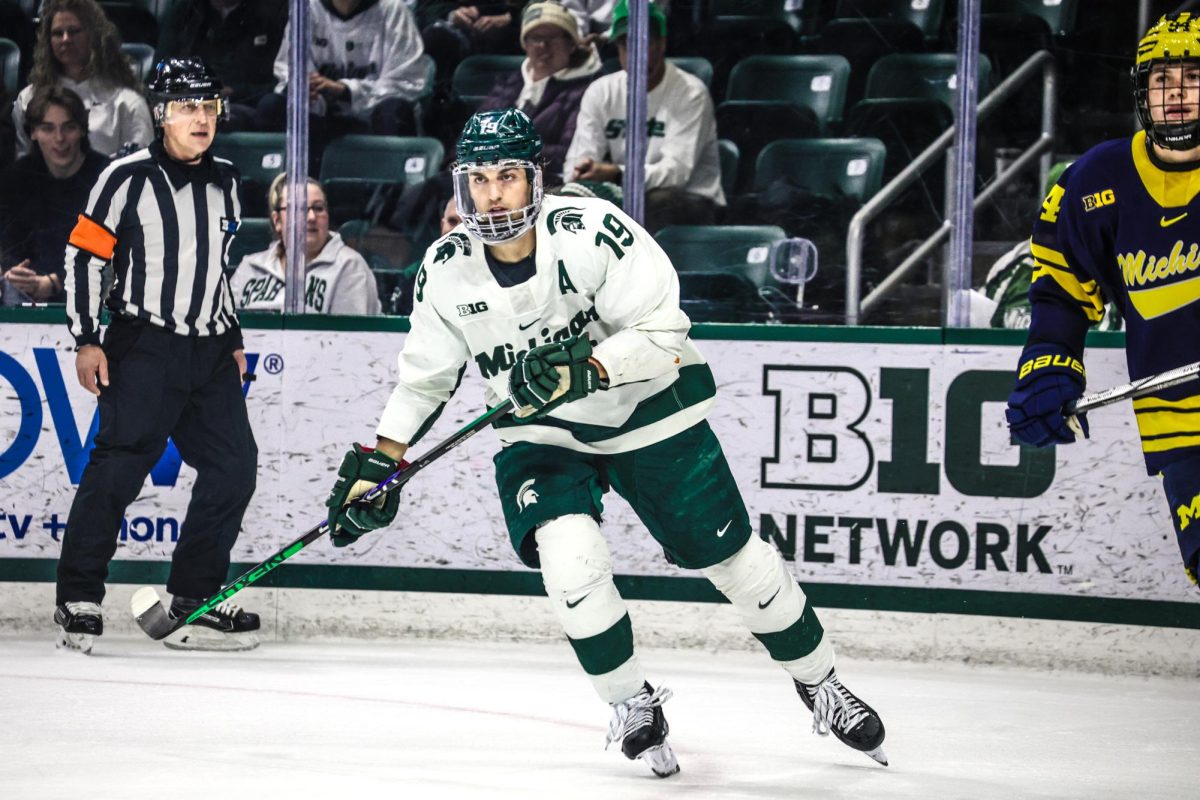 MSU fifth-year forward Nicholas Müller was the lone goal scorer for the Spartans against Michigan on Friday, Jan. 19, 2024 at Munn Ice Arena.