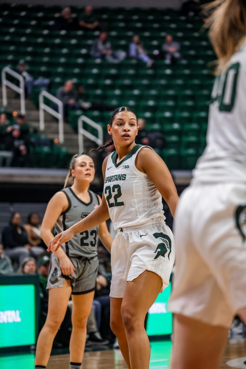 MSU graduate guard Moira Joiner looks on against Purdue on Wednesday, Jan. 24, 2023 at the Breslin Center.