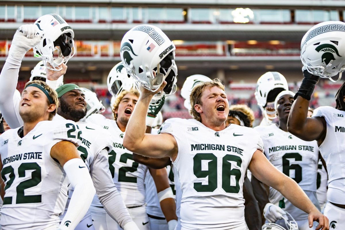 MSU football celebrates post-game on Sept. 7 at Maryland.