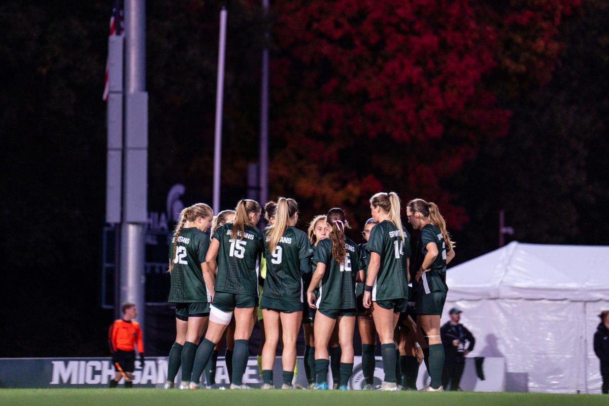 MSU women's soccer discusses their game plan in MSU's 2-0 victory over Wisconsin (East Lansing, Oct. 17, 2024).