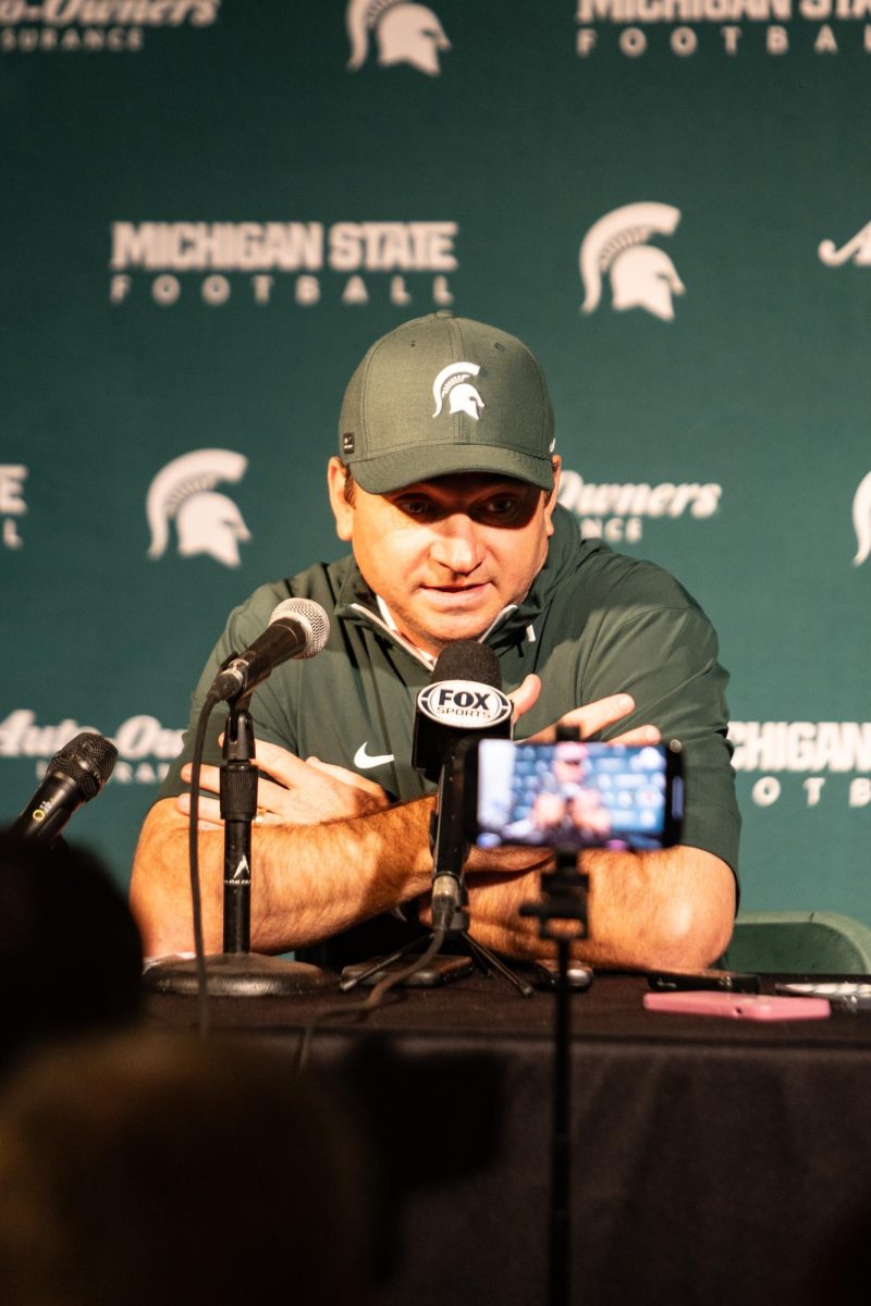 MSU football head coach Jonathan Smith talks to the media following 38-10 loss to Oregon (Oct. 4, 2024).