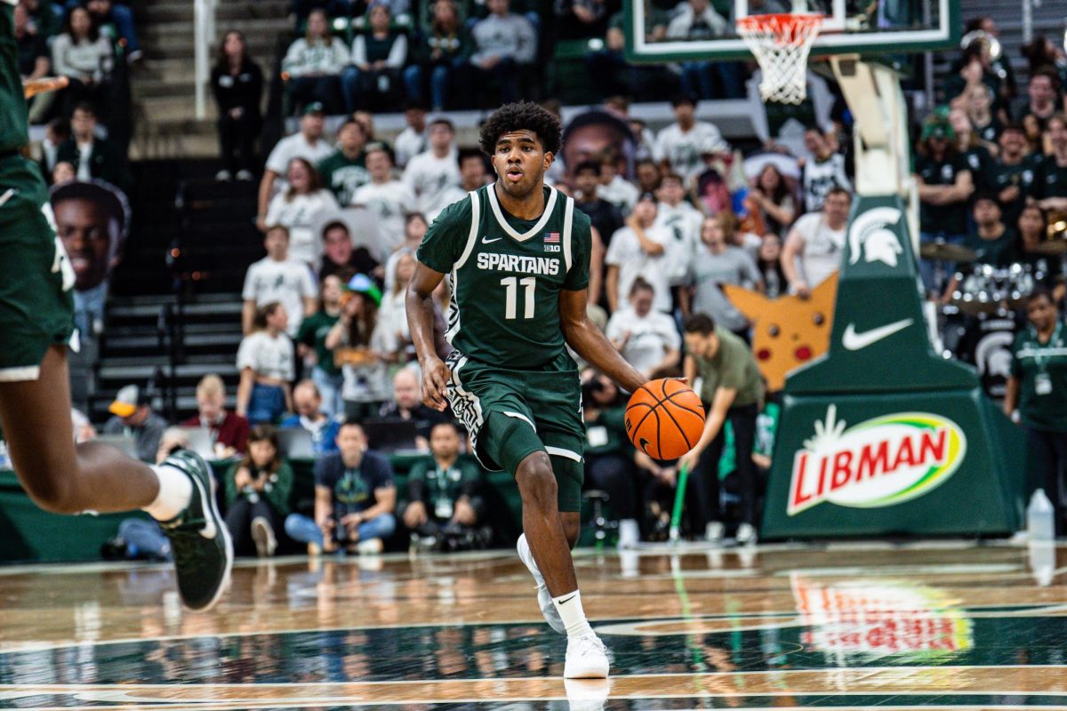 MSU freshman Jase Richardson works the floor in MSUs victory over Niagara (East Lansing, Nov. 7 2024)