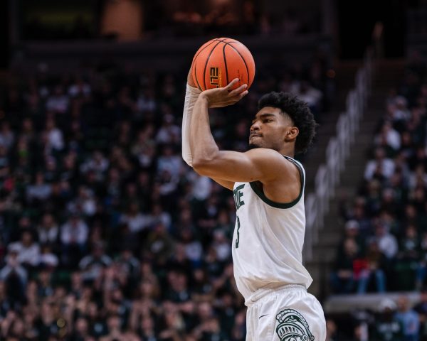 Jaden Akins' 18 points leads MSU to a 89-52 victory over Nebraska (East Lansing, Dec. 7, 2024).