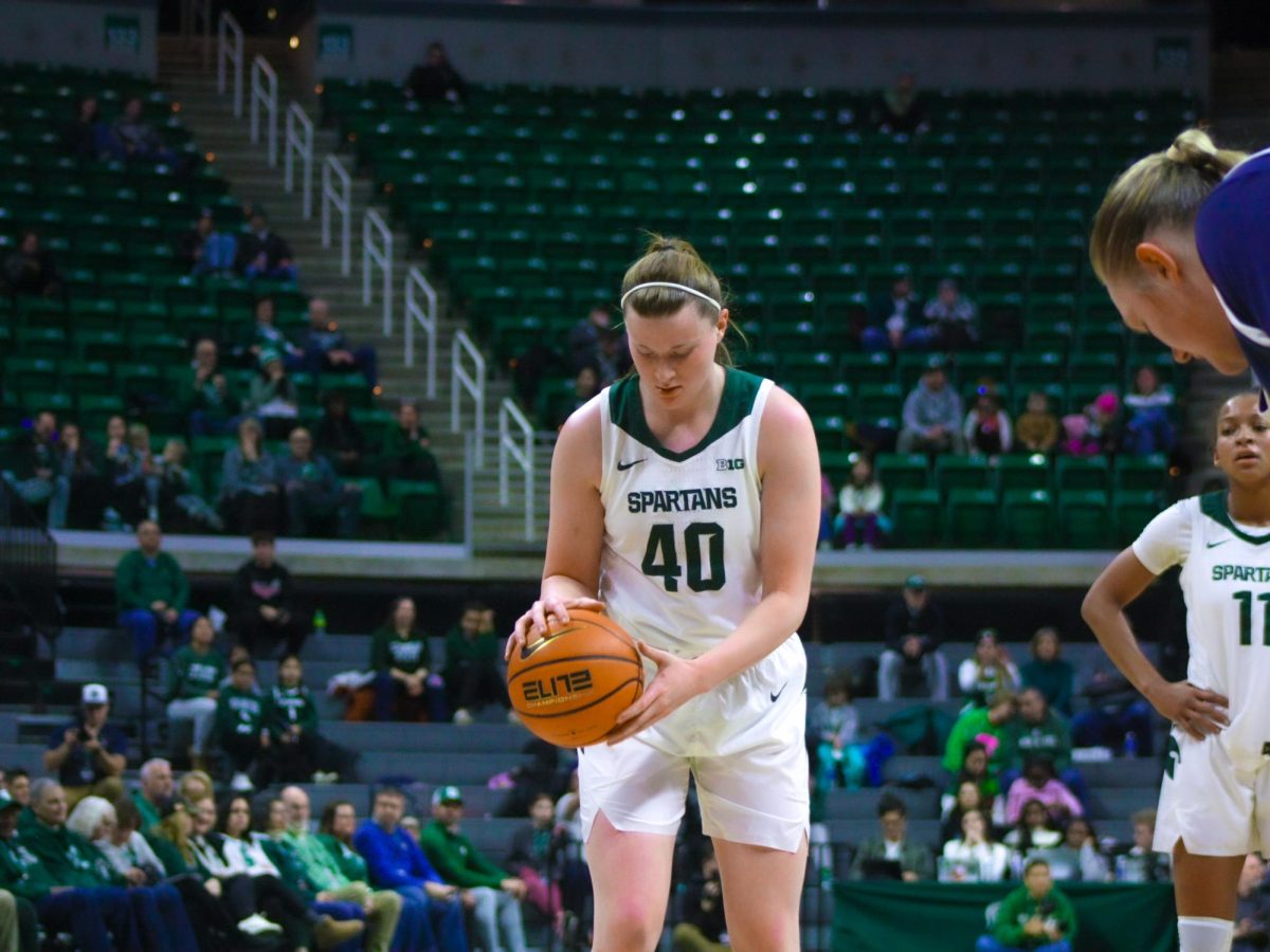 Graduate guard Julia Ayrault spends a trip at the line in MSU's dominant win over Penn State (East Lansing, Jan. 22 2025).